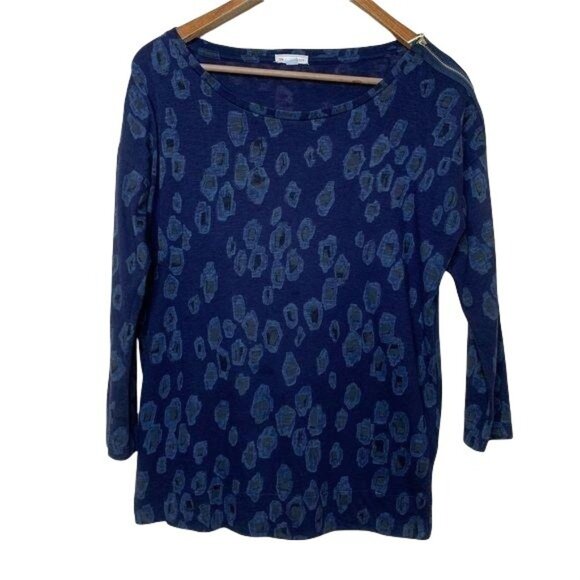 GAP Blouse Blue Leopard Print Tee Shirt Zipper Shoulder Top Women's Size Small - Picture 1 of 7